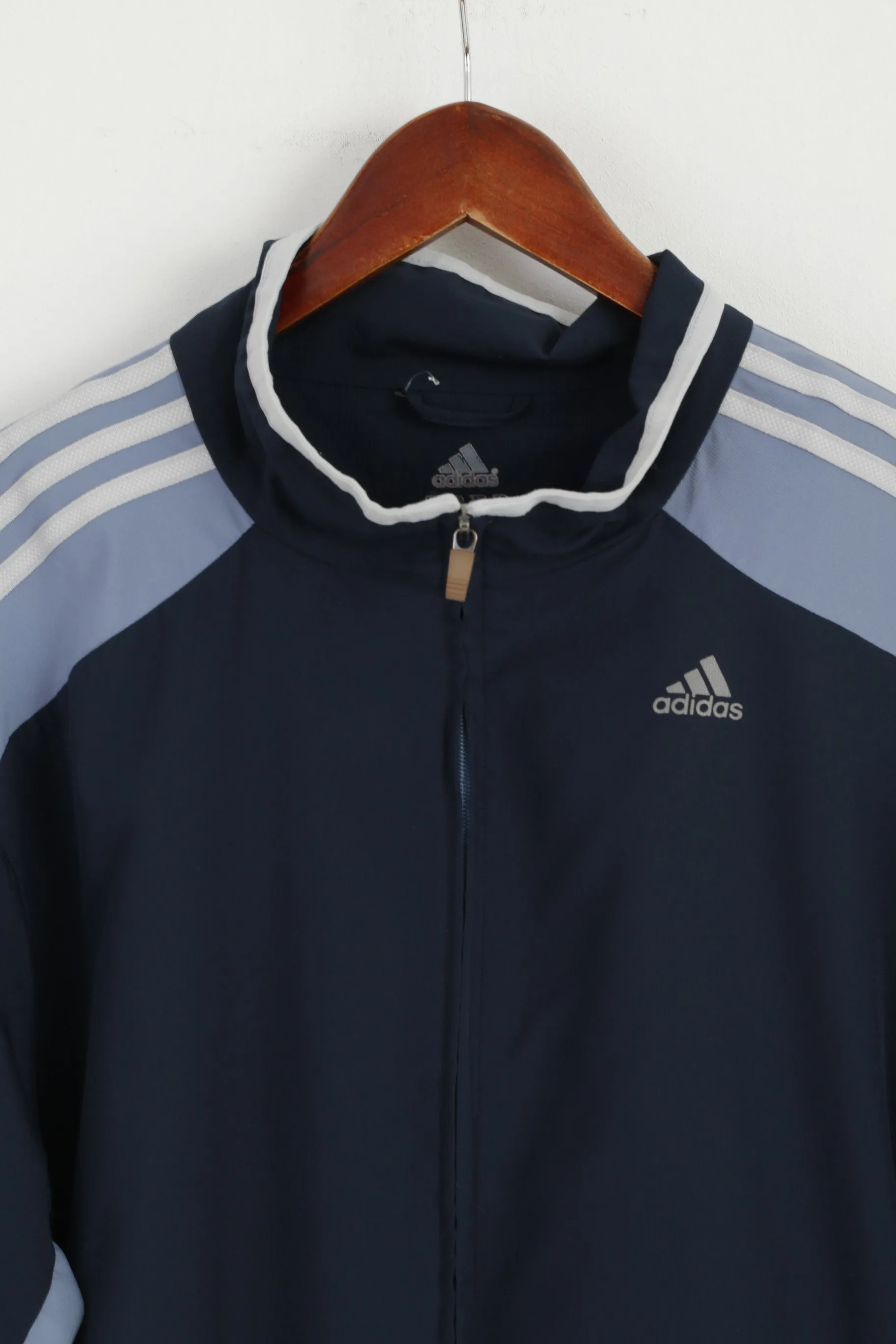 Adidas Men XL Jacket Navy Blue 3 Stripe Active Bomber Zip Up Traning Top