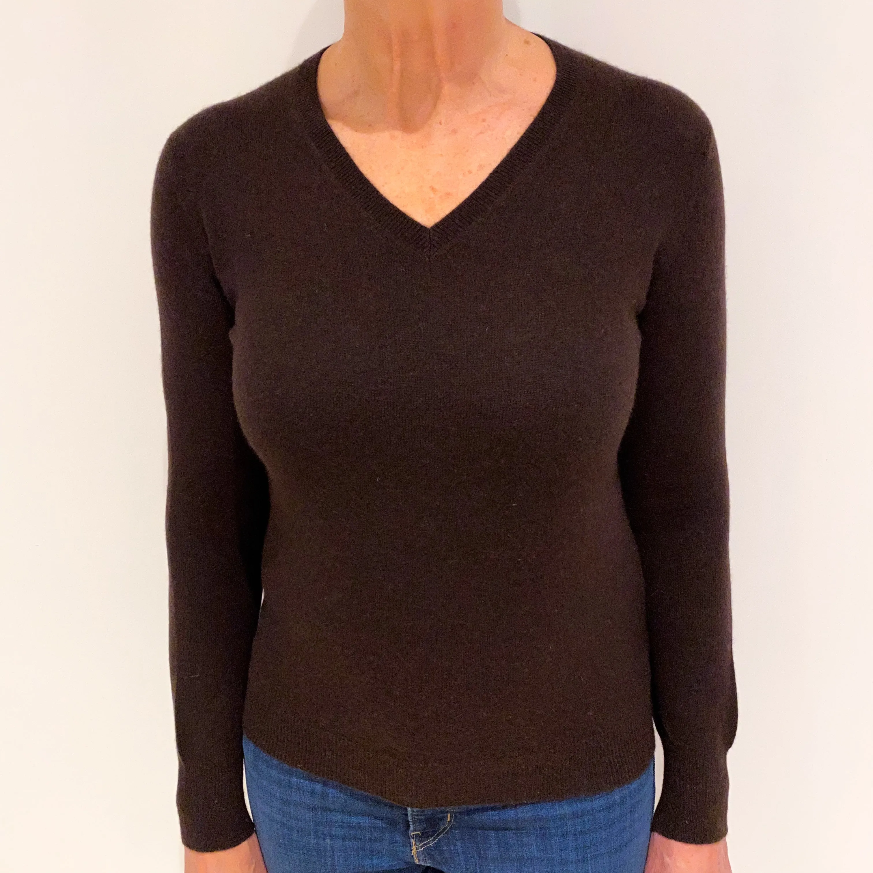 Aubergine Purple Cashmere V Neck Jumper Medium