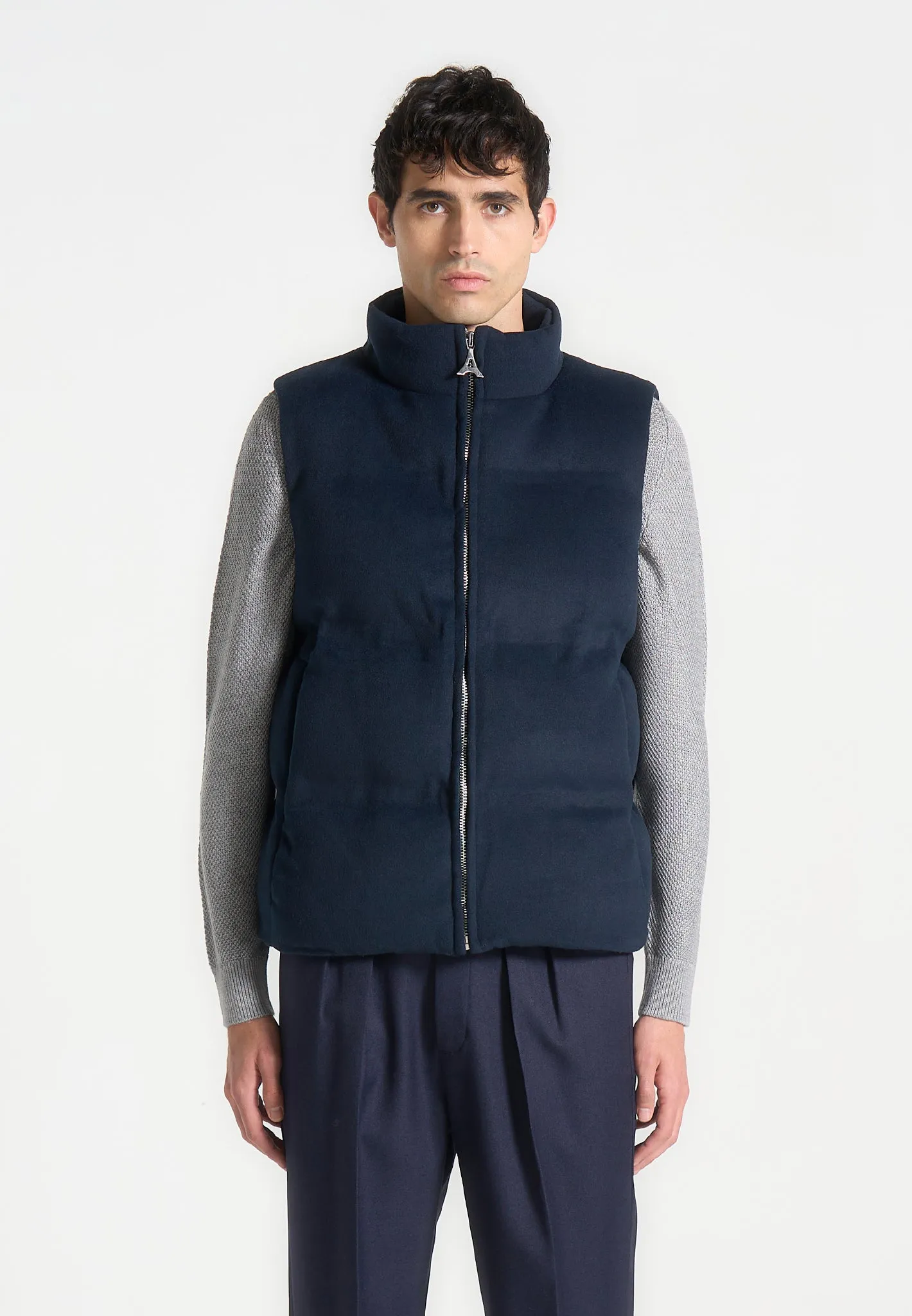 Brushed Marl Puffer Gilet - Navy