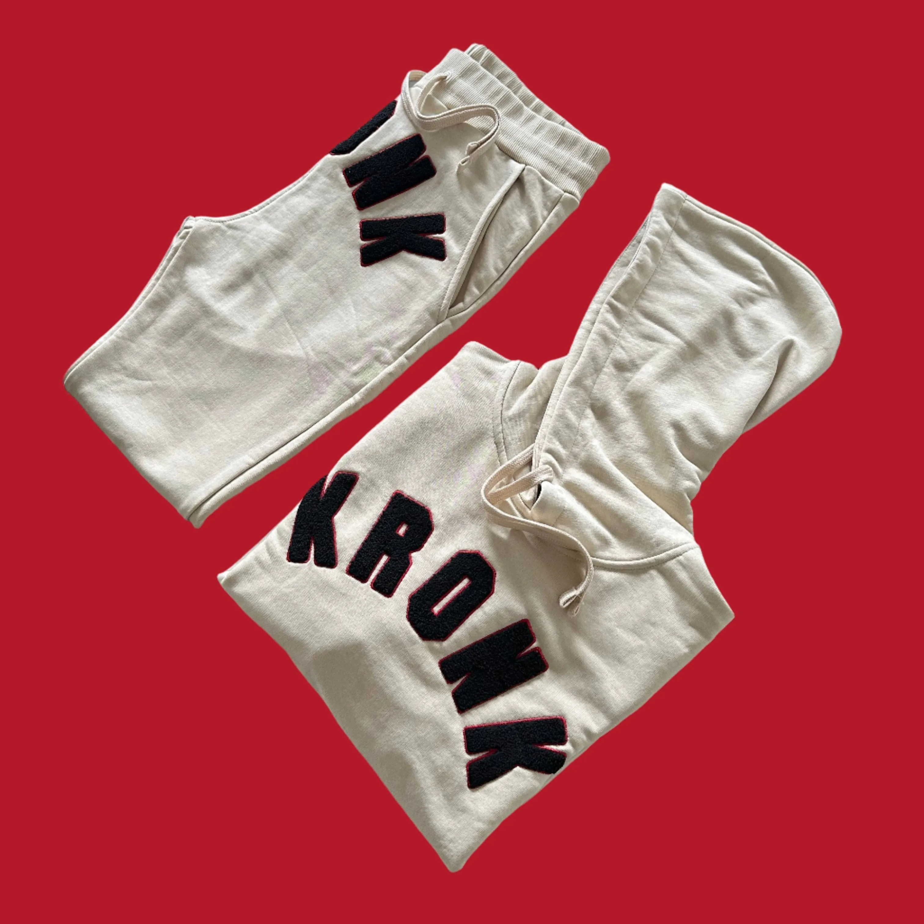 KRONK WAR Towelling Applique Hoodie Loose Fit Ecru