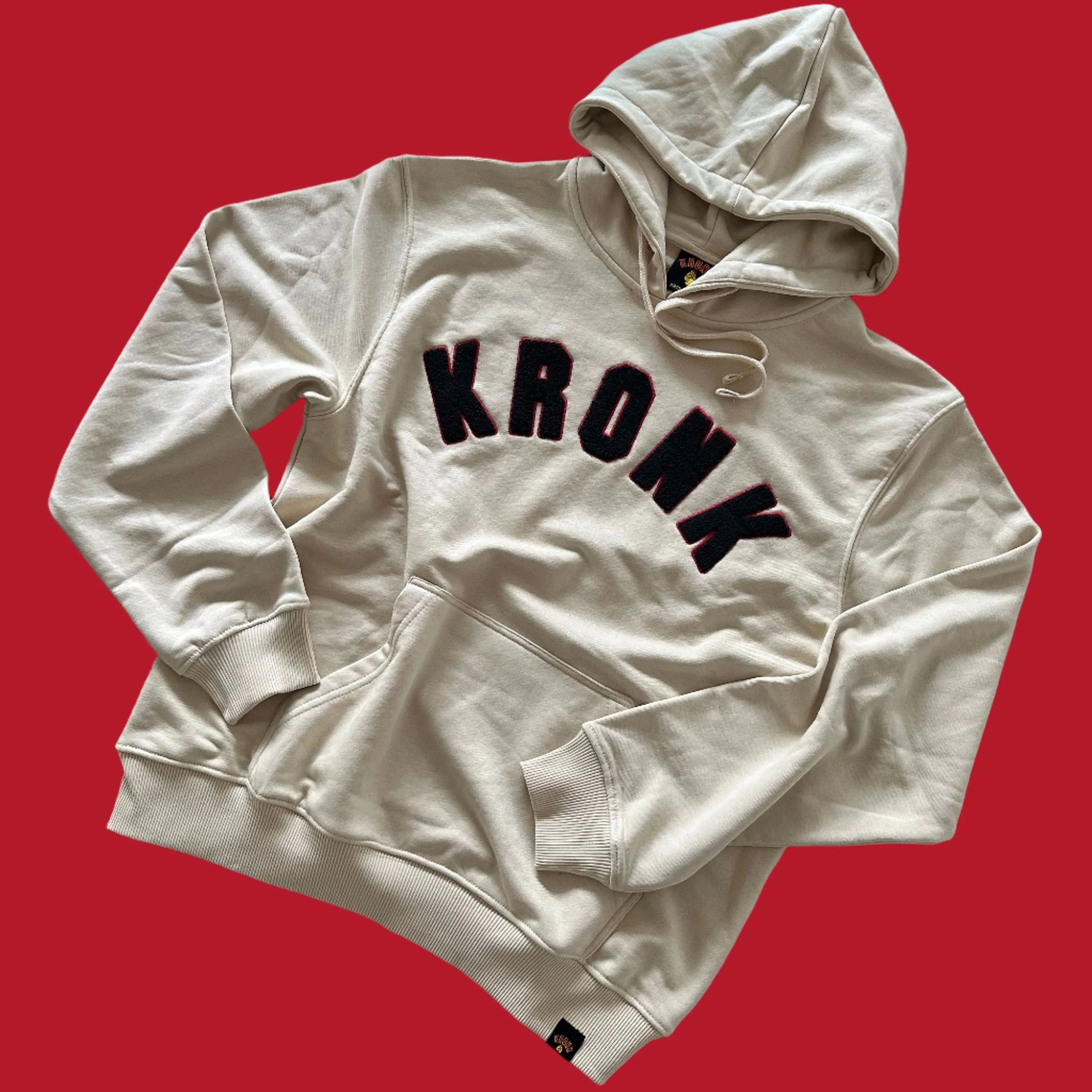 KRONK WAR Towelling Applique Hoodie Loose Fit Ecru