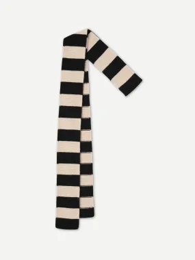 Long Stripe Garter Stitch Scarf - Black/Oatmeal