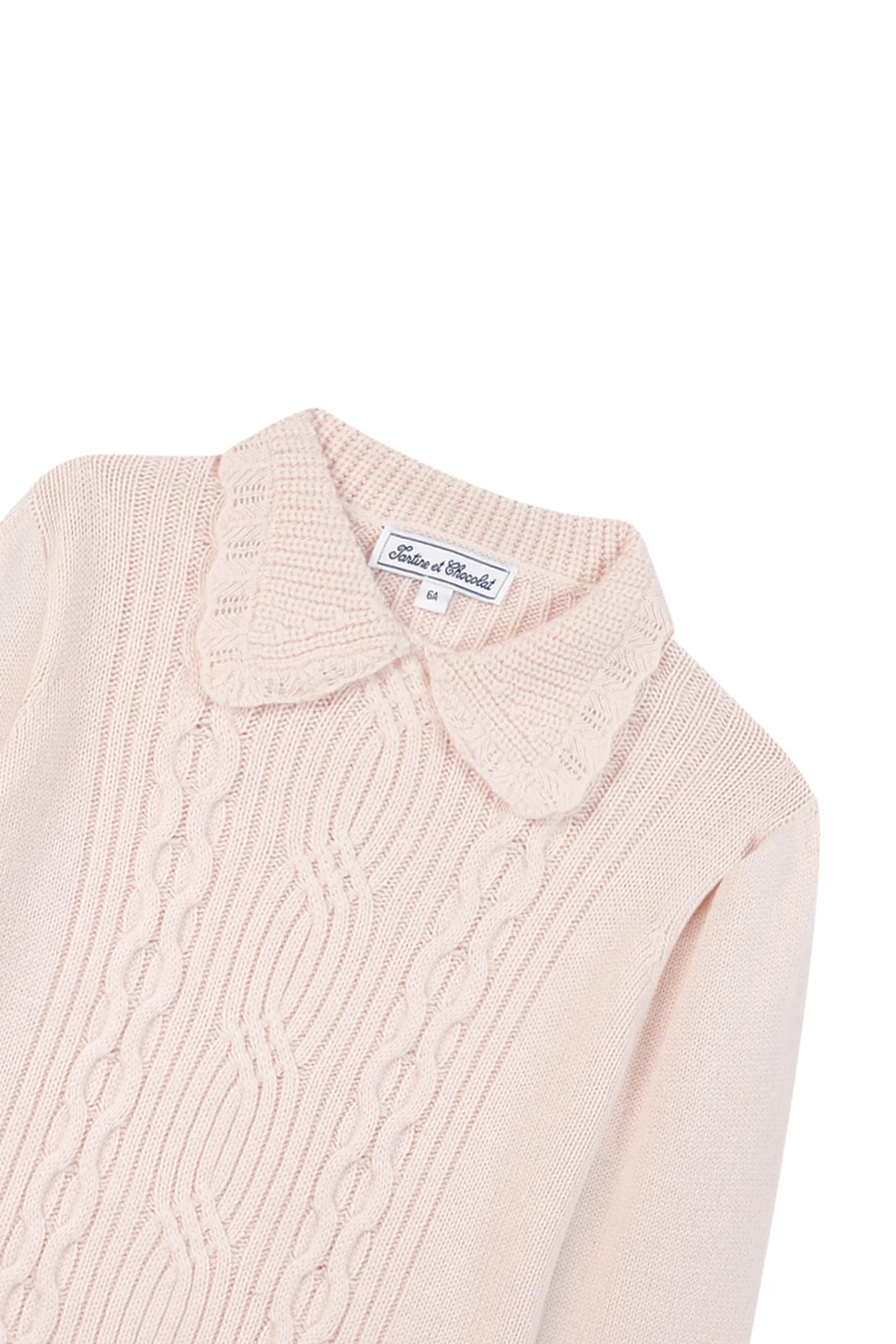 Pull - Rose pâle maille torsadé