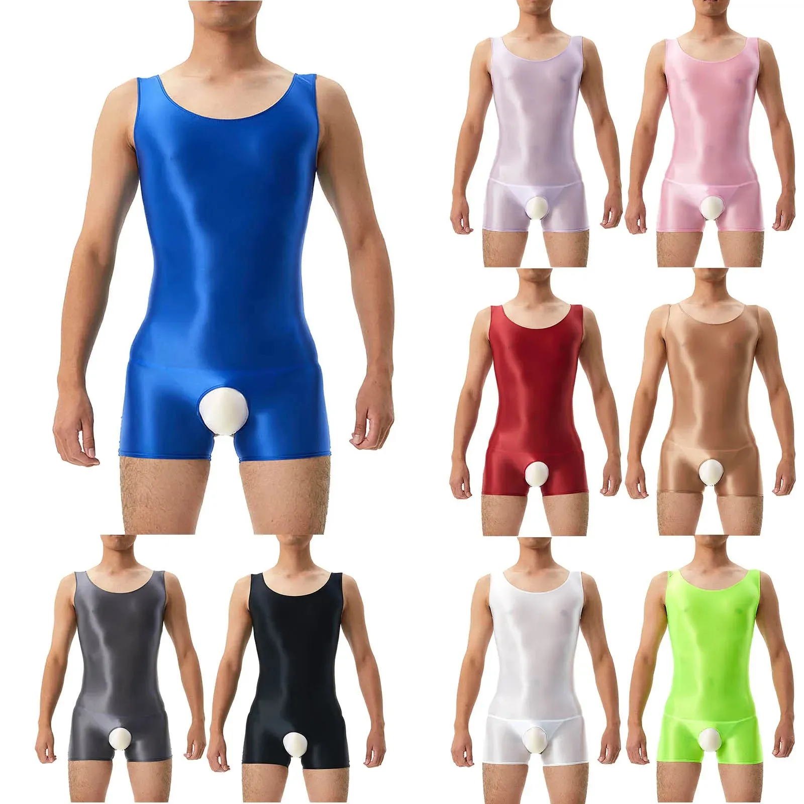 Round Cut Solid Shiny Polyester Romper