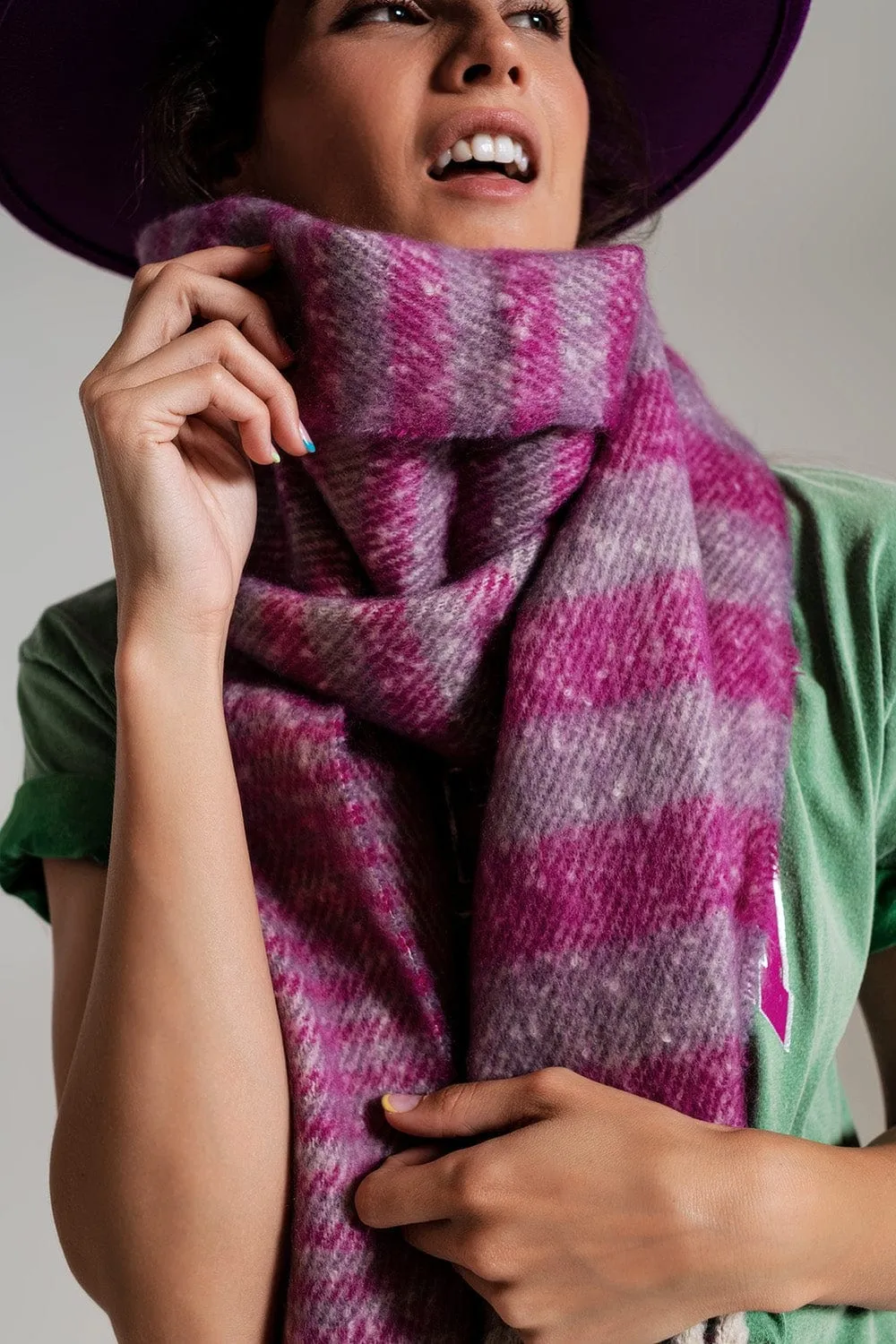 Stripy Chunky Scarf In Lilac And Purple