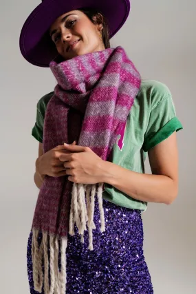 Stripy Chunky Scarf In Lilac And Purple