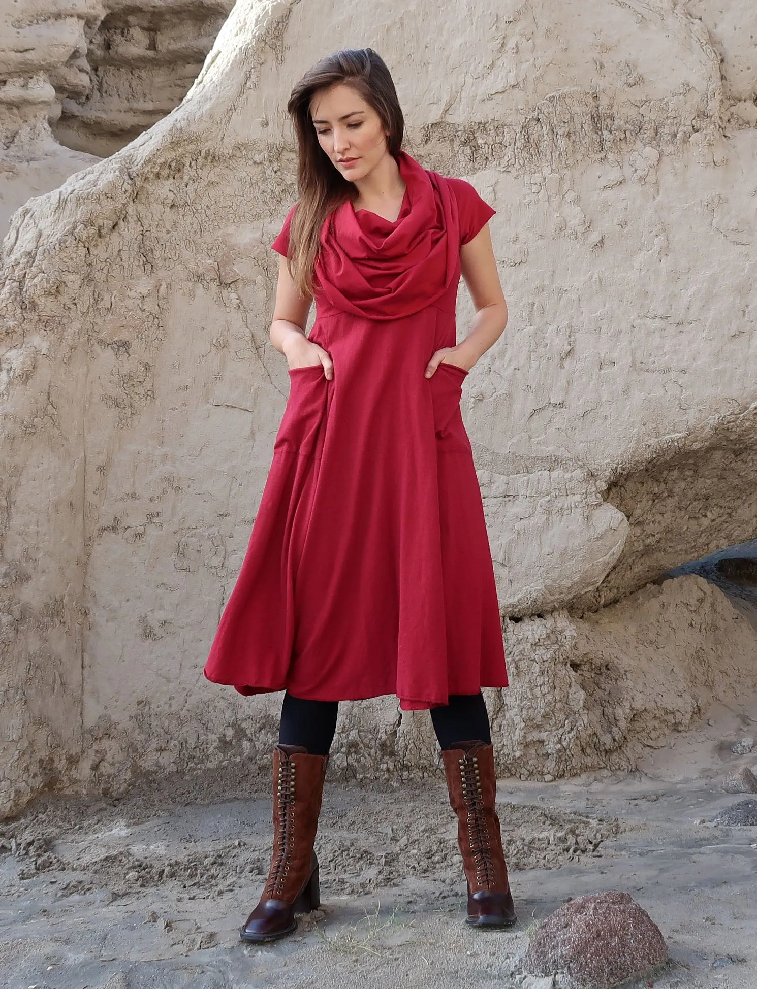 Super Cowl Perfect Pockets Eclipse Below Knee Dress