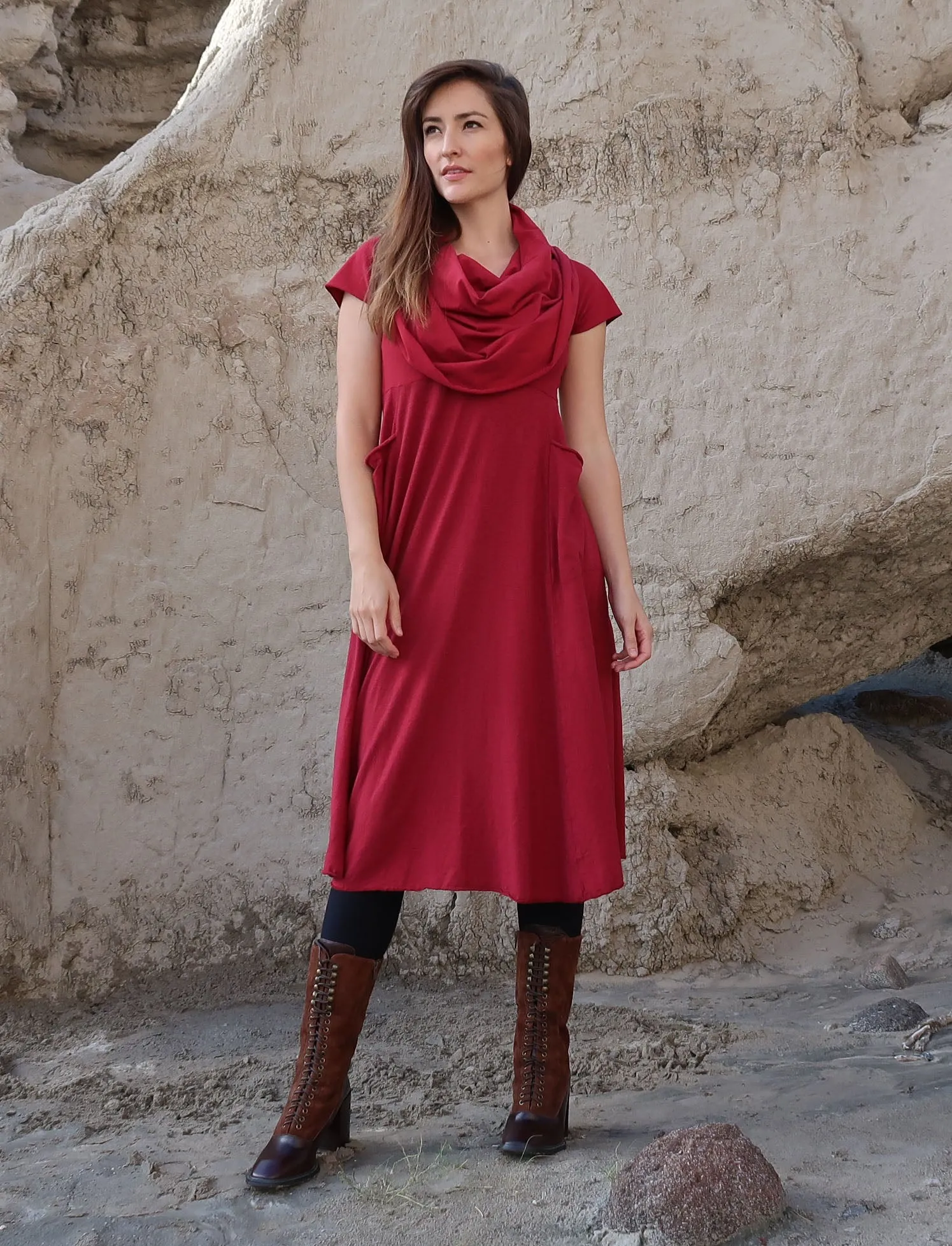 Super Cowl Perfect Pockets Eclipse Below Knee Dress