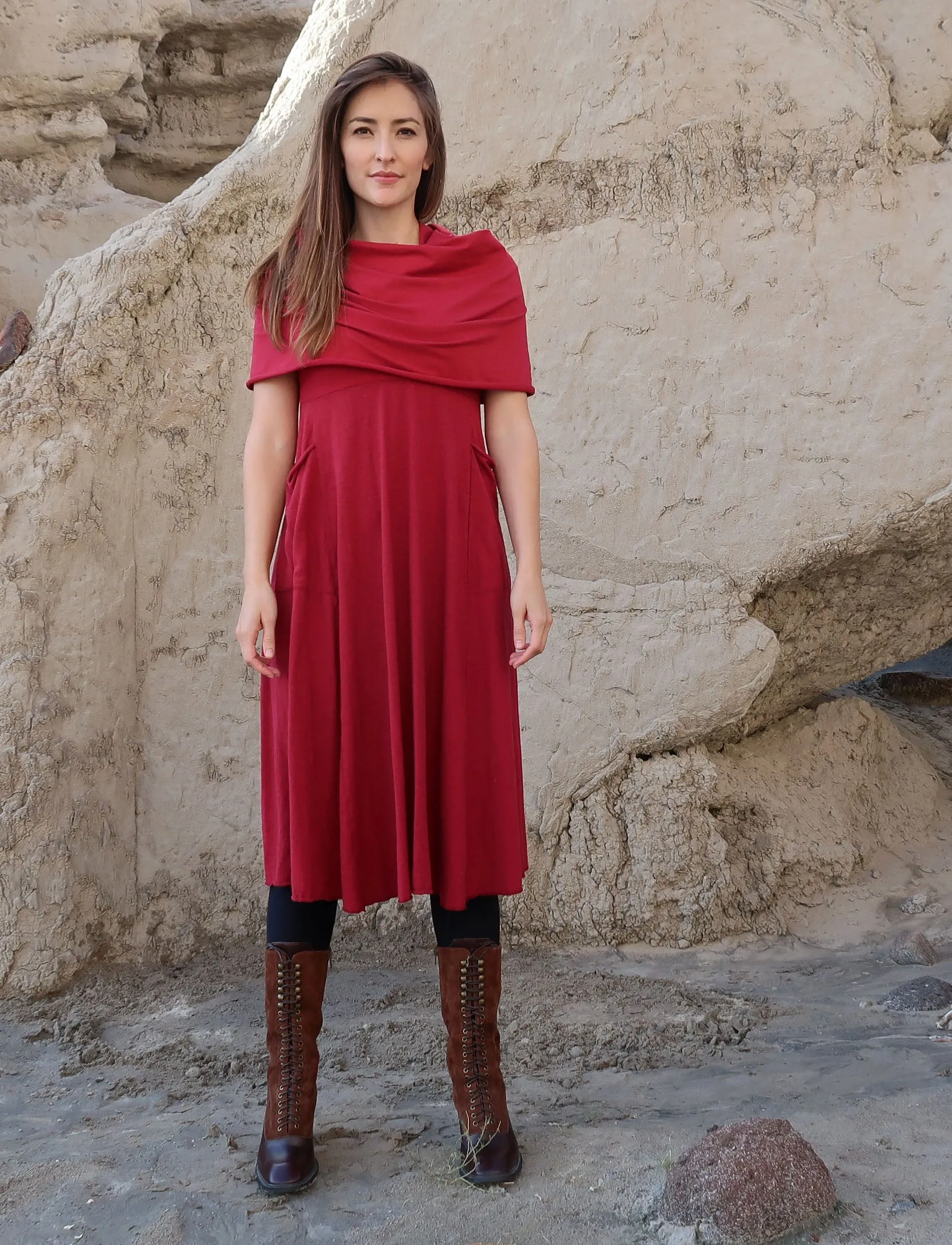 Super Cowl Perfect Pockets Eclipse Below Knee Dress