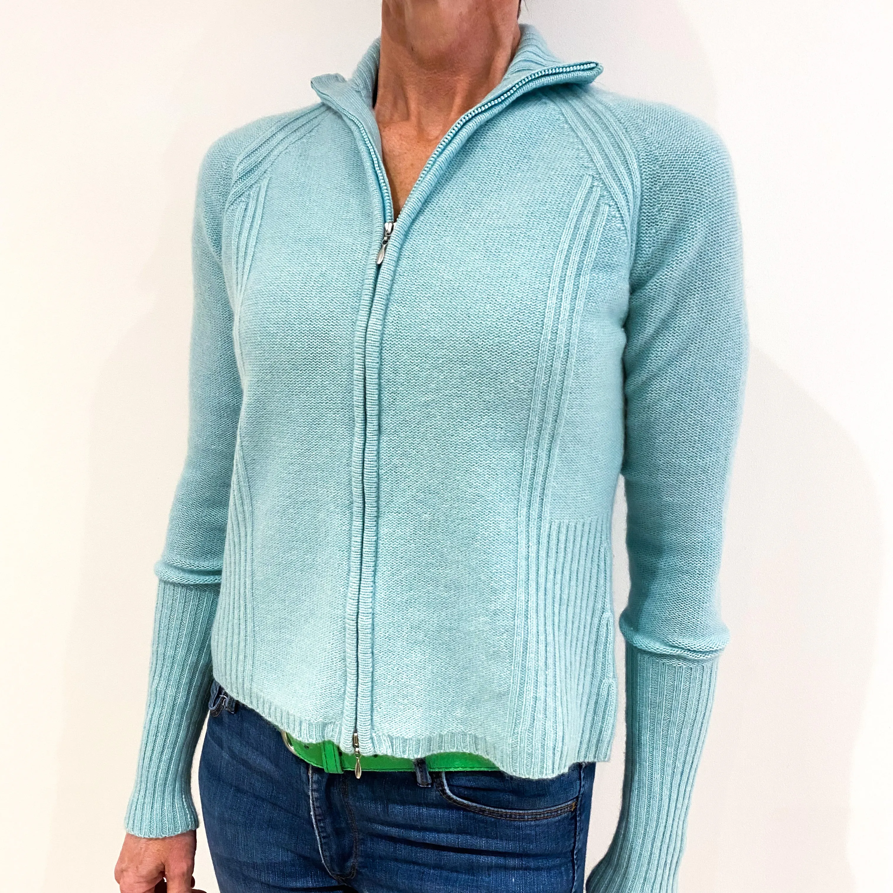Turquoise Blue Cashmere Zip Up Cardigan Small
