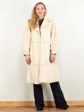 Vintage 70's Women Rabbit Fur Coat in Beige