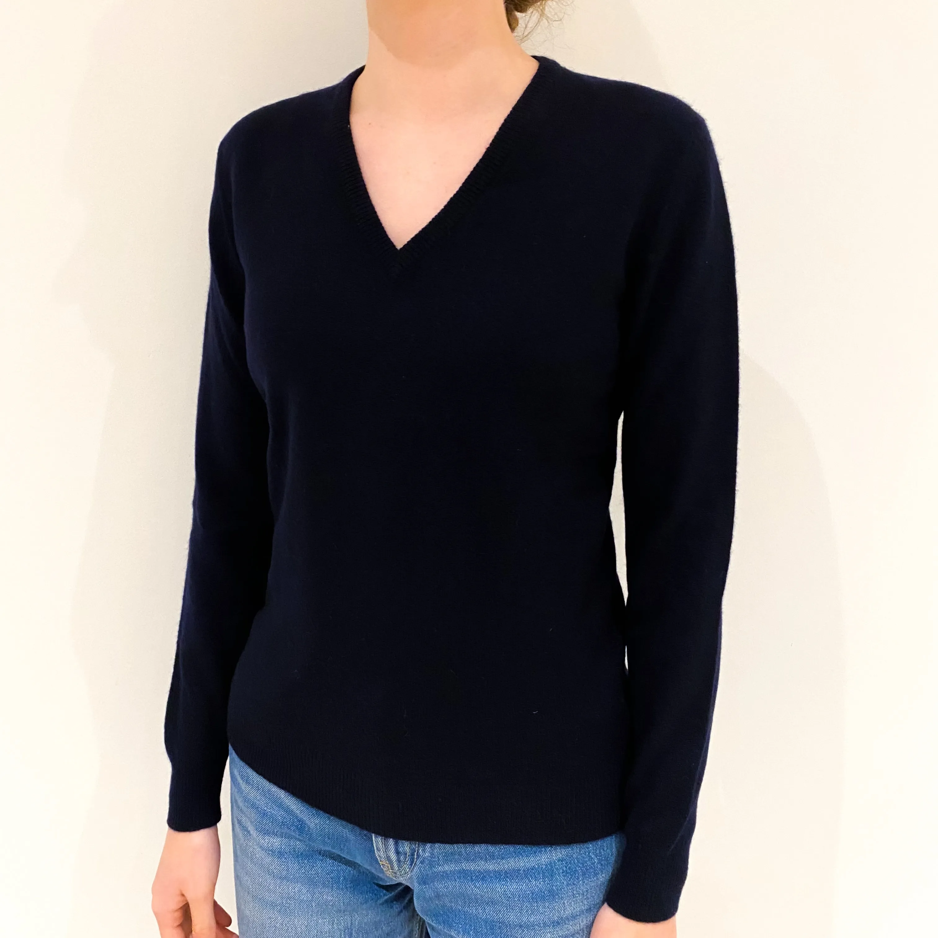 Vintage Dark Navy Cashmere V-Neck Jumper Extra Small