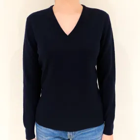 Vintage Dark Navy Cashmere V-Neck Jumper Extra Small