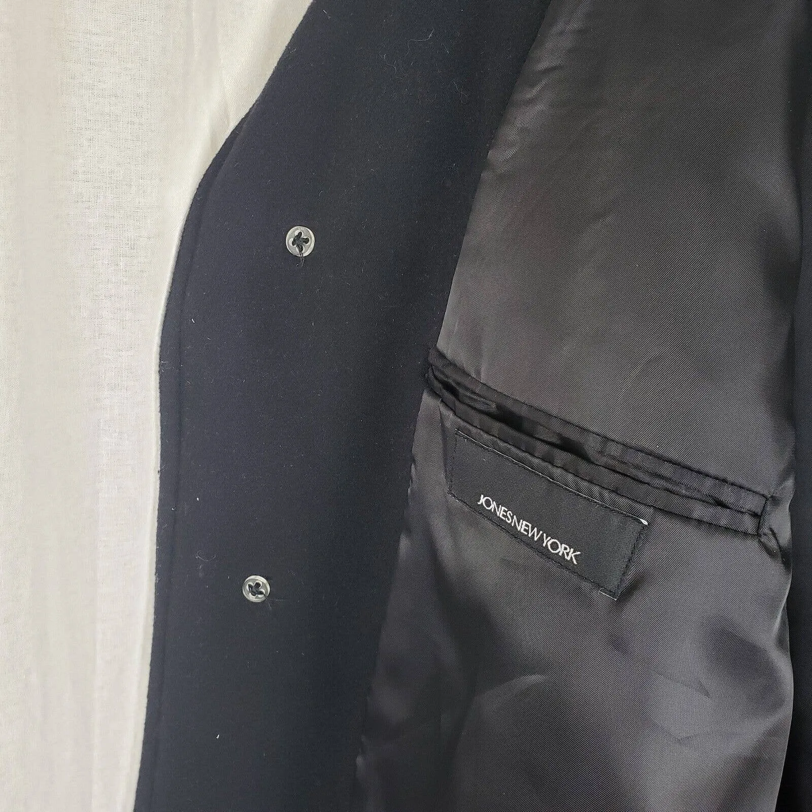 Vintage Jones New York Peacoat Winter Wool Overcoat Mens 44 Black Business