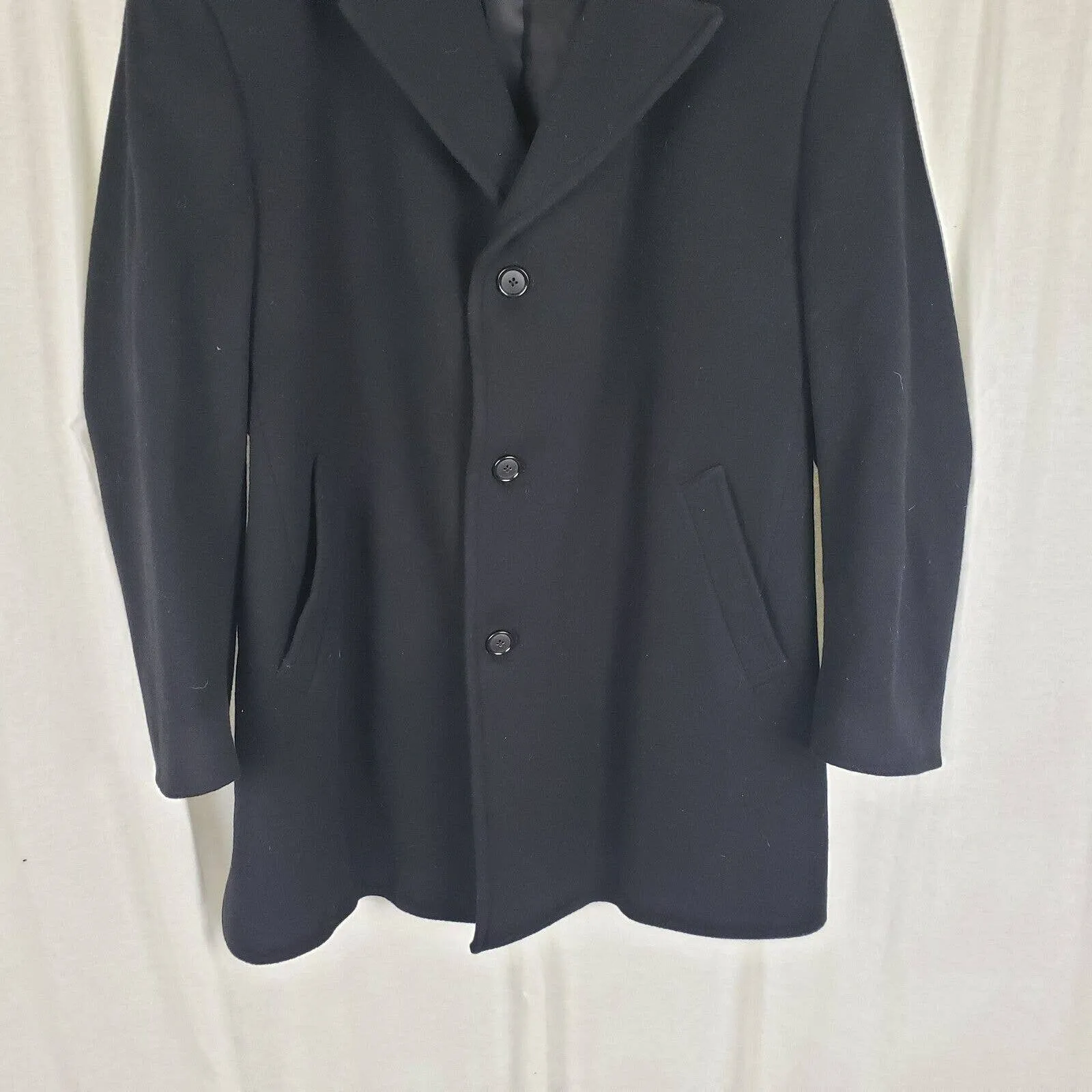 Vintage Jones New York Peacoat Winter Wool Overcoat Mens 44 Black Business