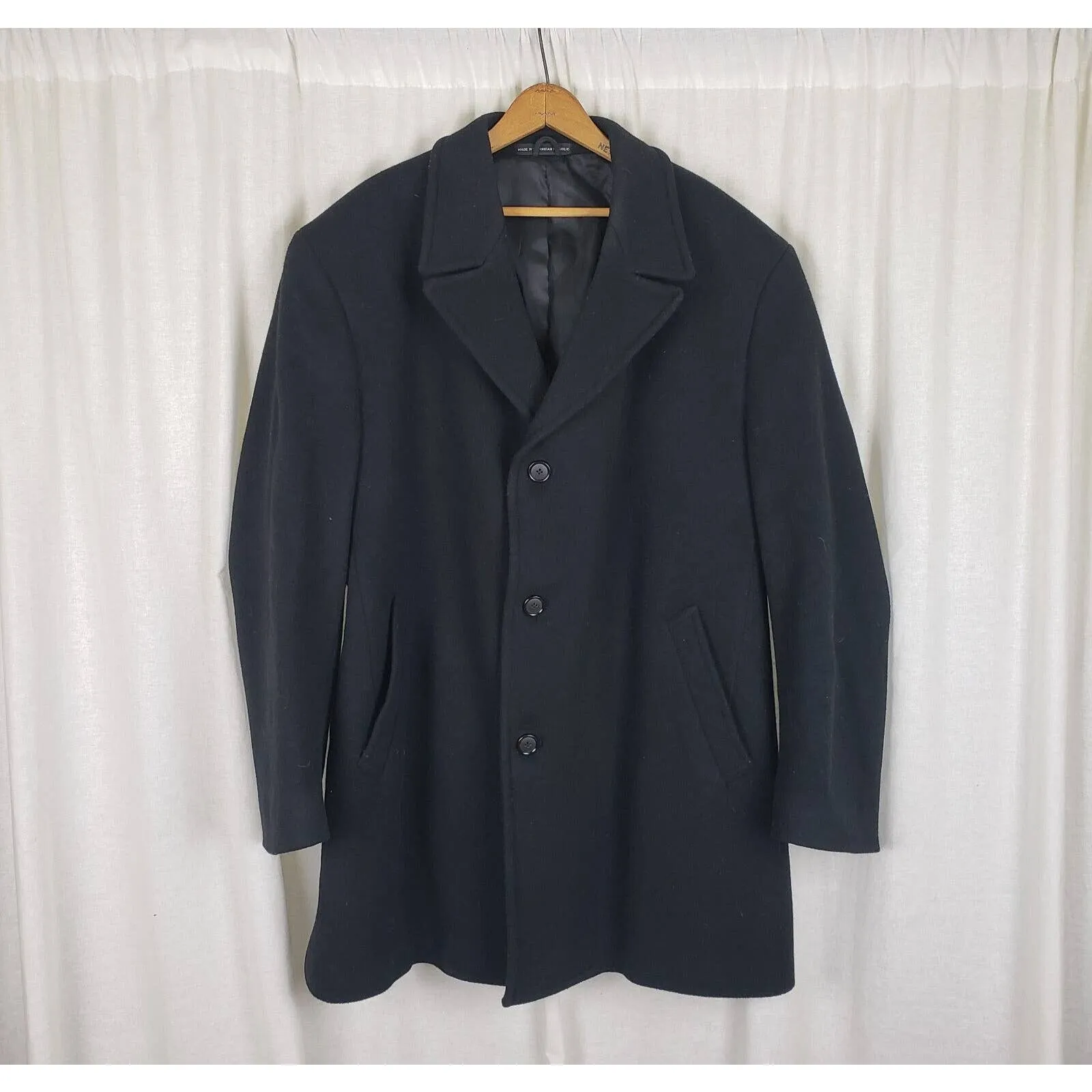 Vintage Jones New York Peacoat Winter Wool Overcoat Mens 44 Black Business