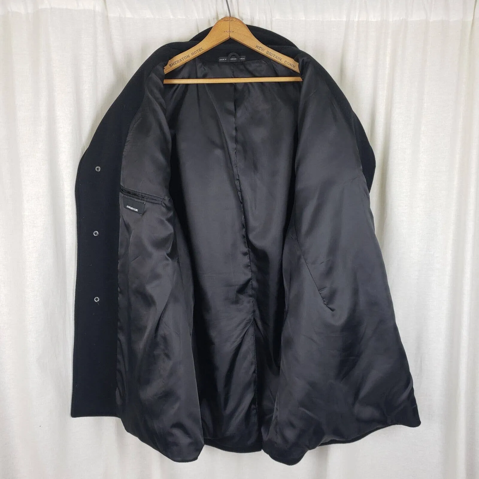Vintage Jones New York Peacoat Winter Wool Overcoat Mens 44 Black Business