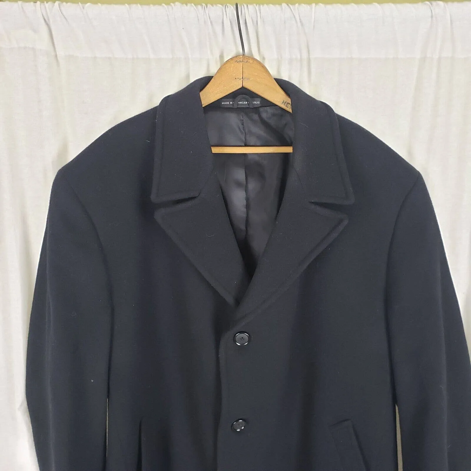 Vintage Jones New York Peacoat Winter Wool Overcoat Mens 44 Black Business