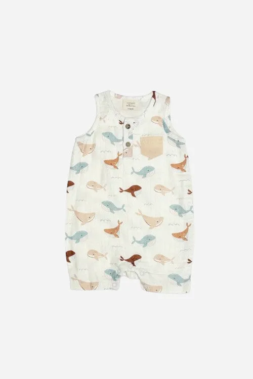 Viverano Whales Henley Baby Short Romper