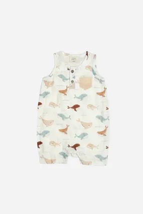 Viverano Whales Henley Baby Short Romper