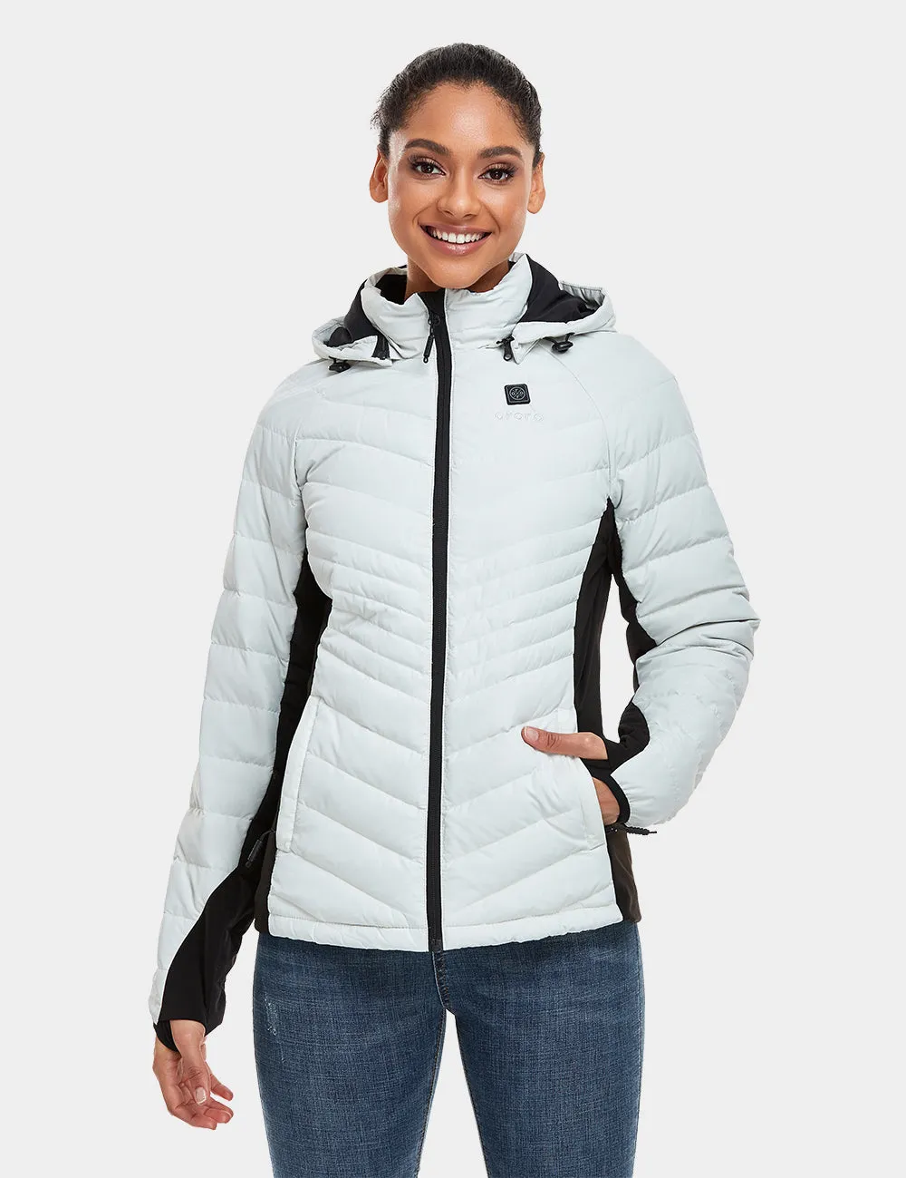 Women's Heated Down Jacket - White / Black