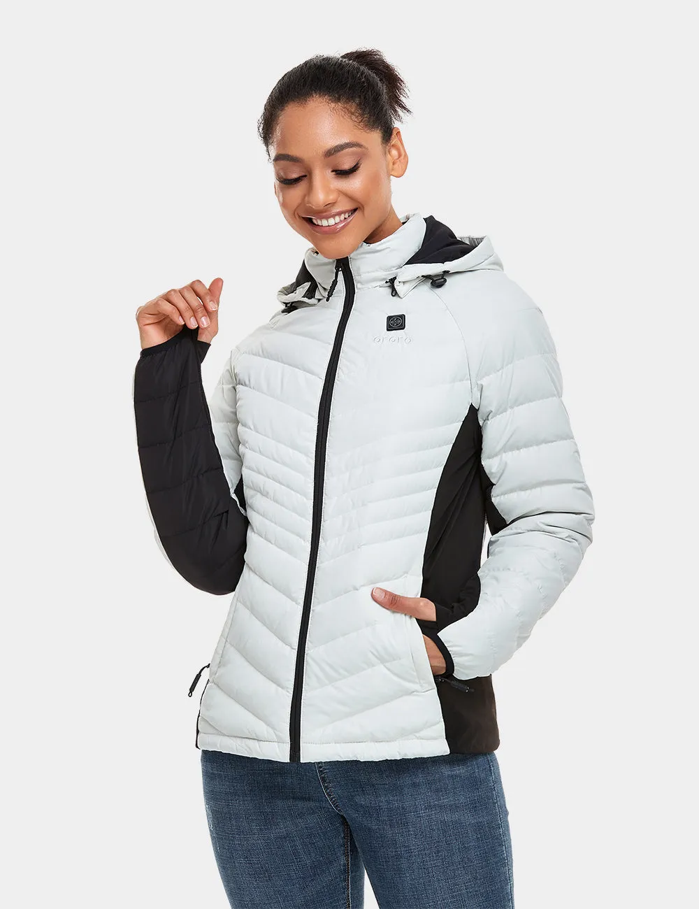Women's Heated Down Jacket - White / Black